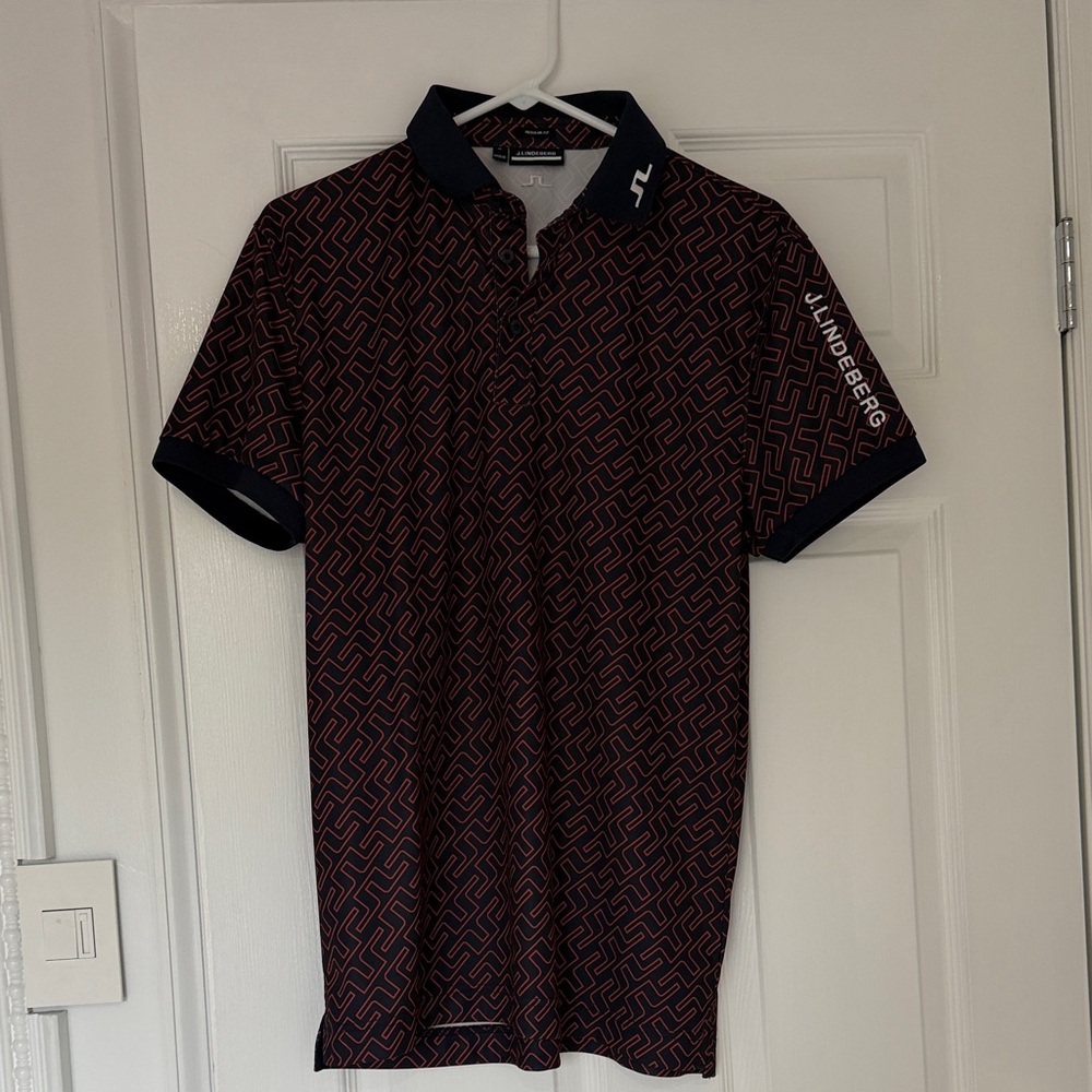 J.Lindeberg Navy & Red Geometric Polo Shirt